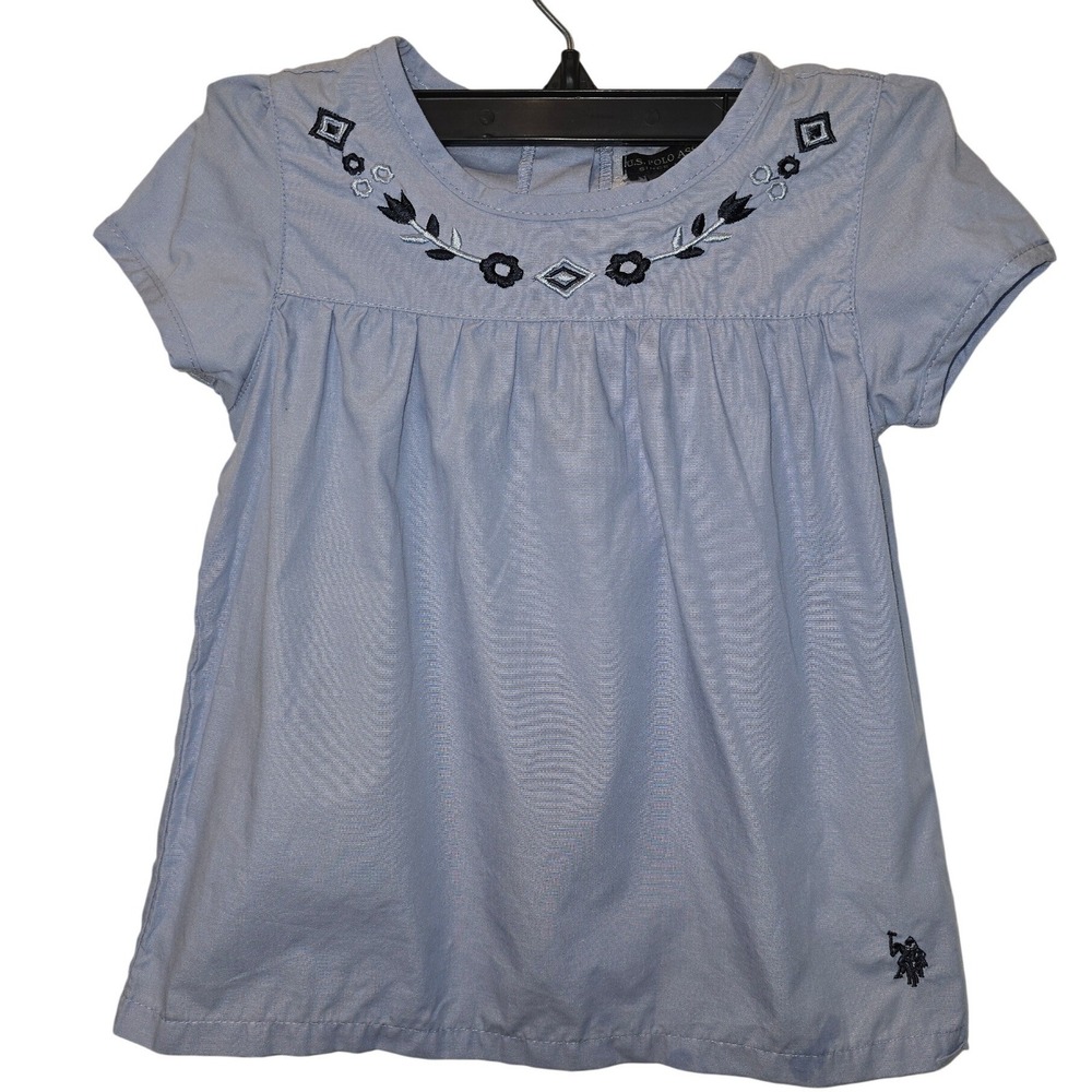 US Polo‎ Assn Girls Blue Cotton Embroidered Short Sleeve Blouse Top Size 5